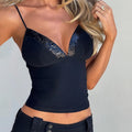Sexy Lace Stitching Deep V-neck Slim Fit Backless Sling