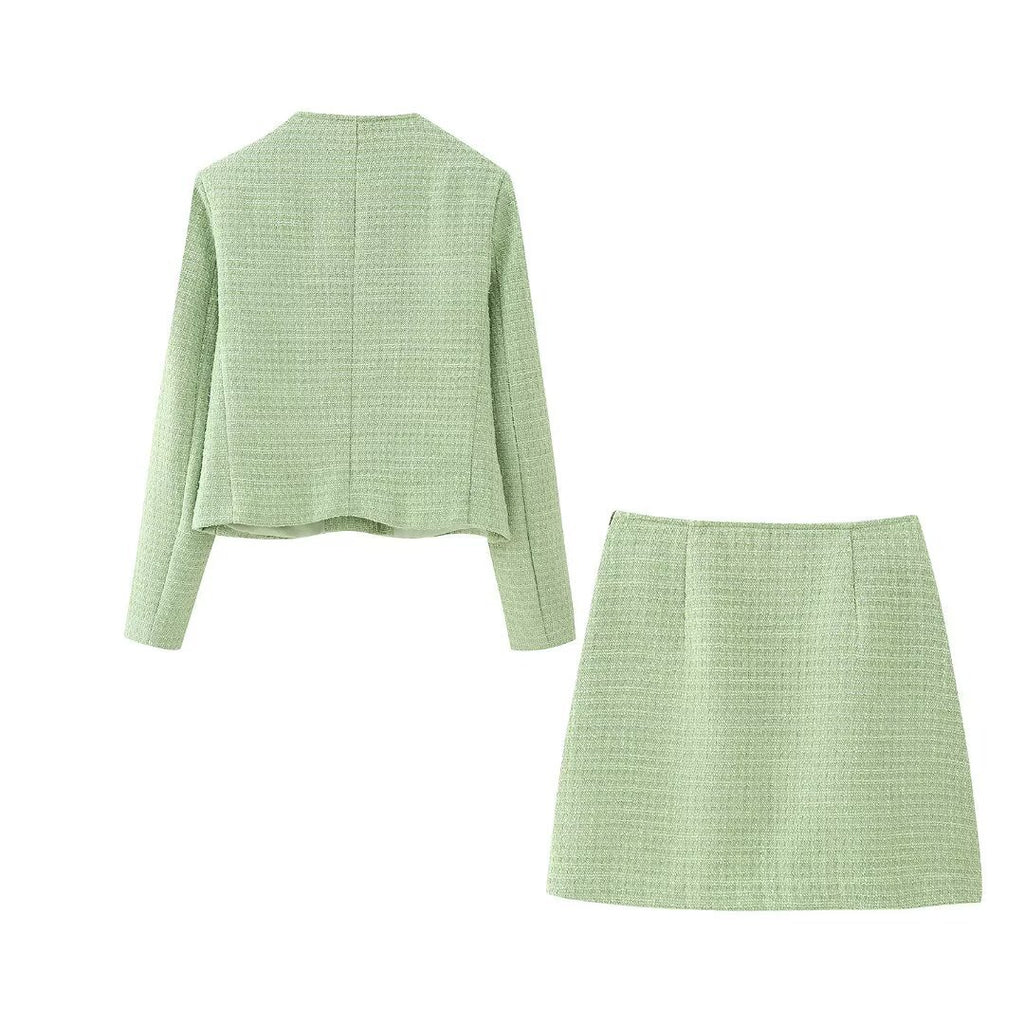 New European And American-style Chic Wool Coat With Heart-shaped Button Detailing Wool Mini Skirt