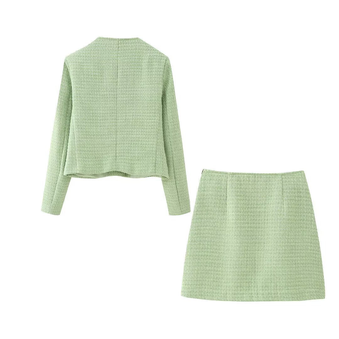 New European And American-style Chic Wool Coat With Heart-shaped Button Detailing Wool Mini Skirt