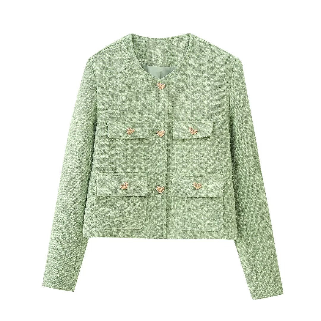 New European And American-style Chic Wool Coat With Heart-shaped Button Detailing Wool Mini Skirt