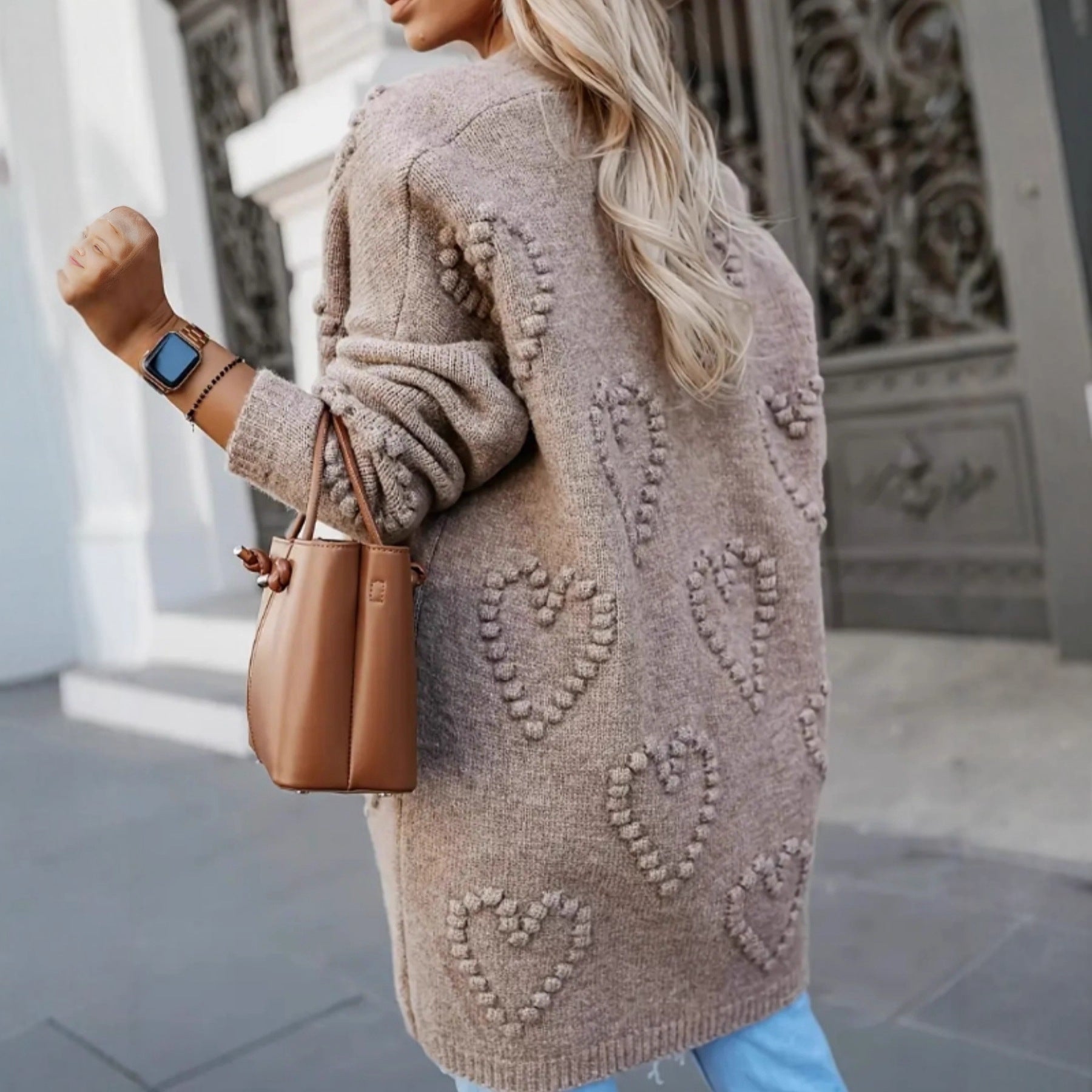 Versatile Plus-Size Womens Mid-Length Long-Sleeve Knitted Cardigan Coat
