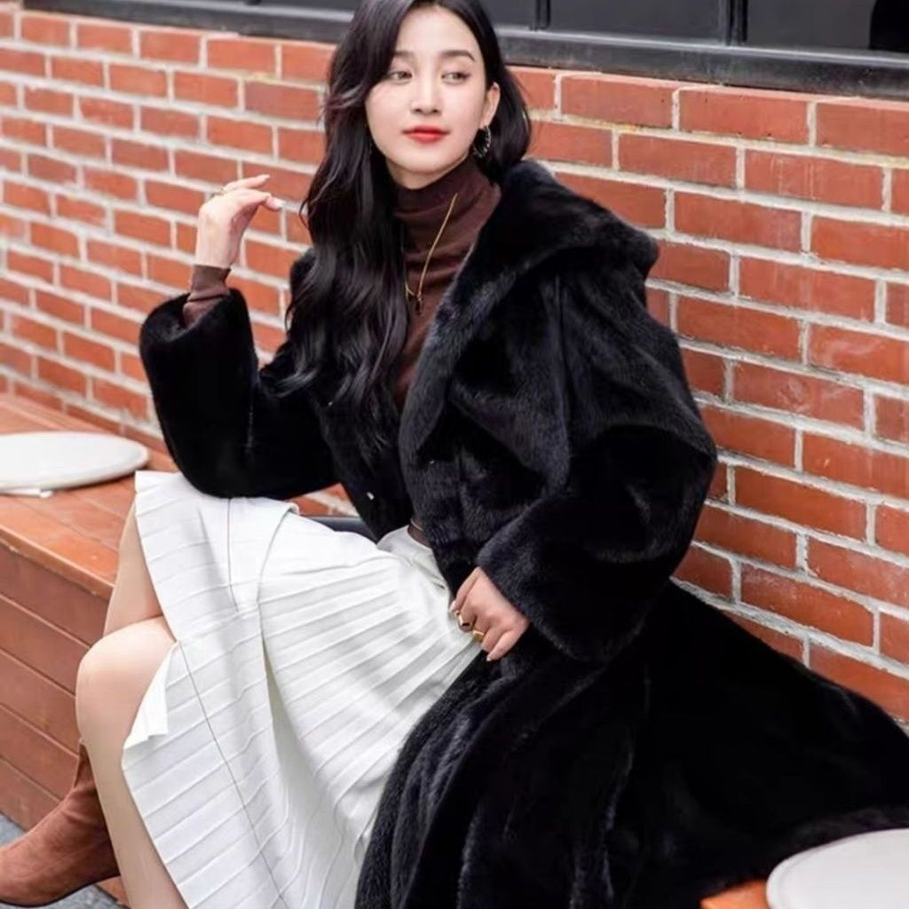 Womens Relaxed-fit Faux Mink Coat