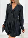 Silver-embellished Ruffled V-neck Chic Long-sleeve Dress