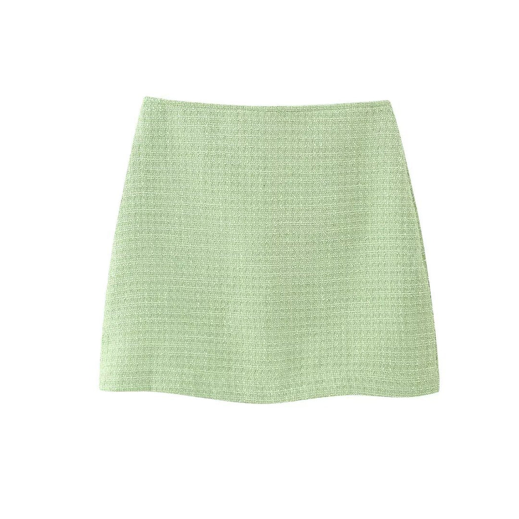 New European And American-style Chic Wool Coat With Heart-shaped Button Detailing Wool Mini Skirt
