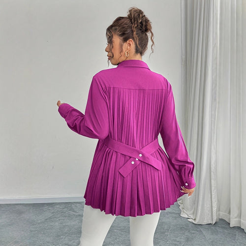 Elegant Casual Solid-color Shirt With Waist Pleats