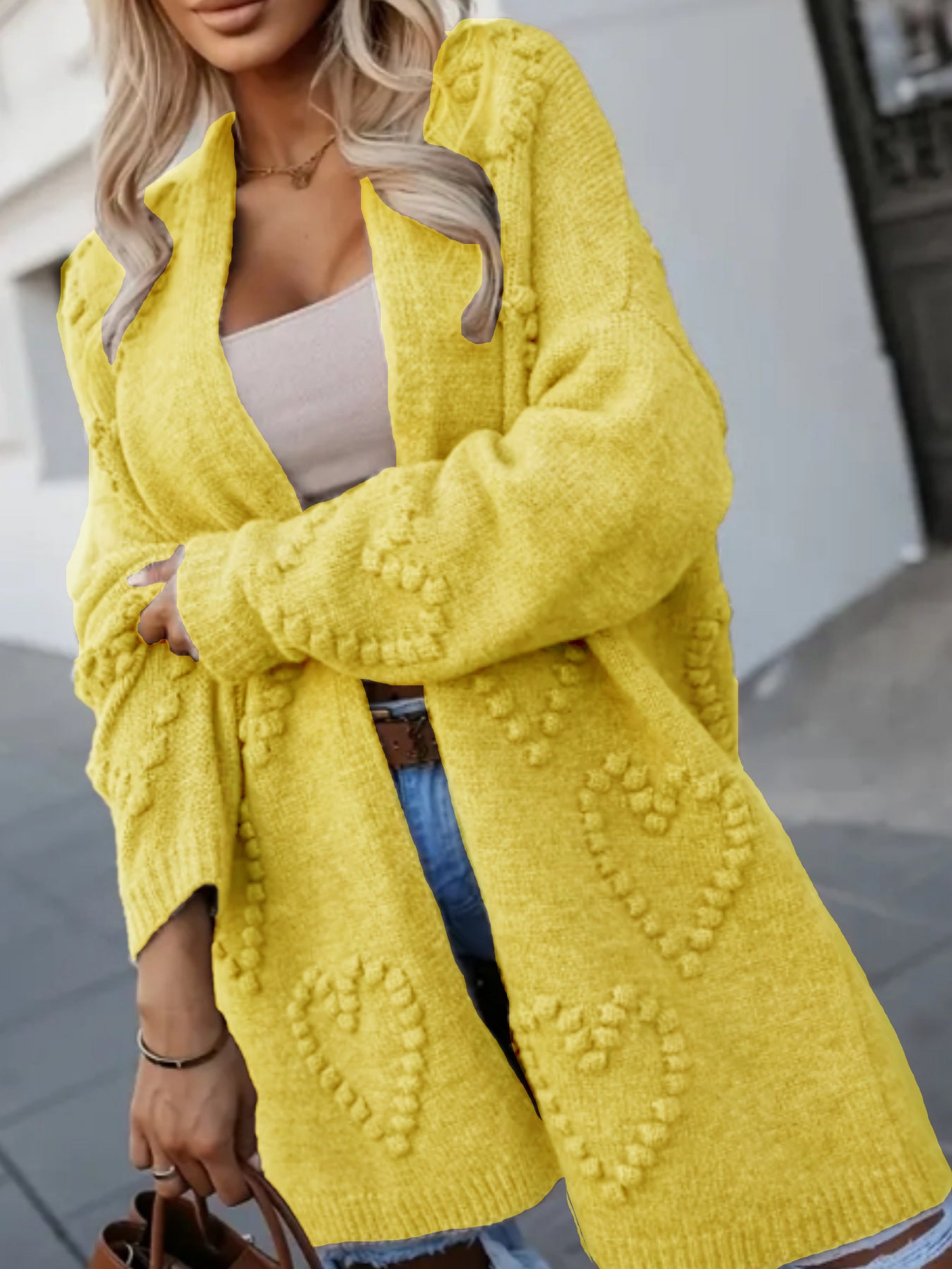 Versatile Plus-Size Womens Mid-Length Long-Sleeve Knitted Cardigan Coat