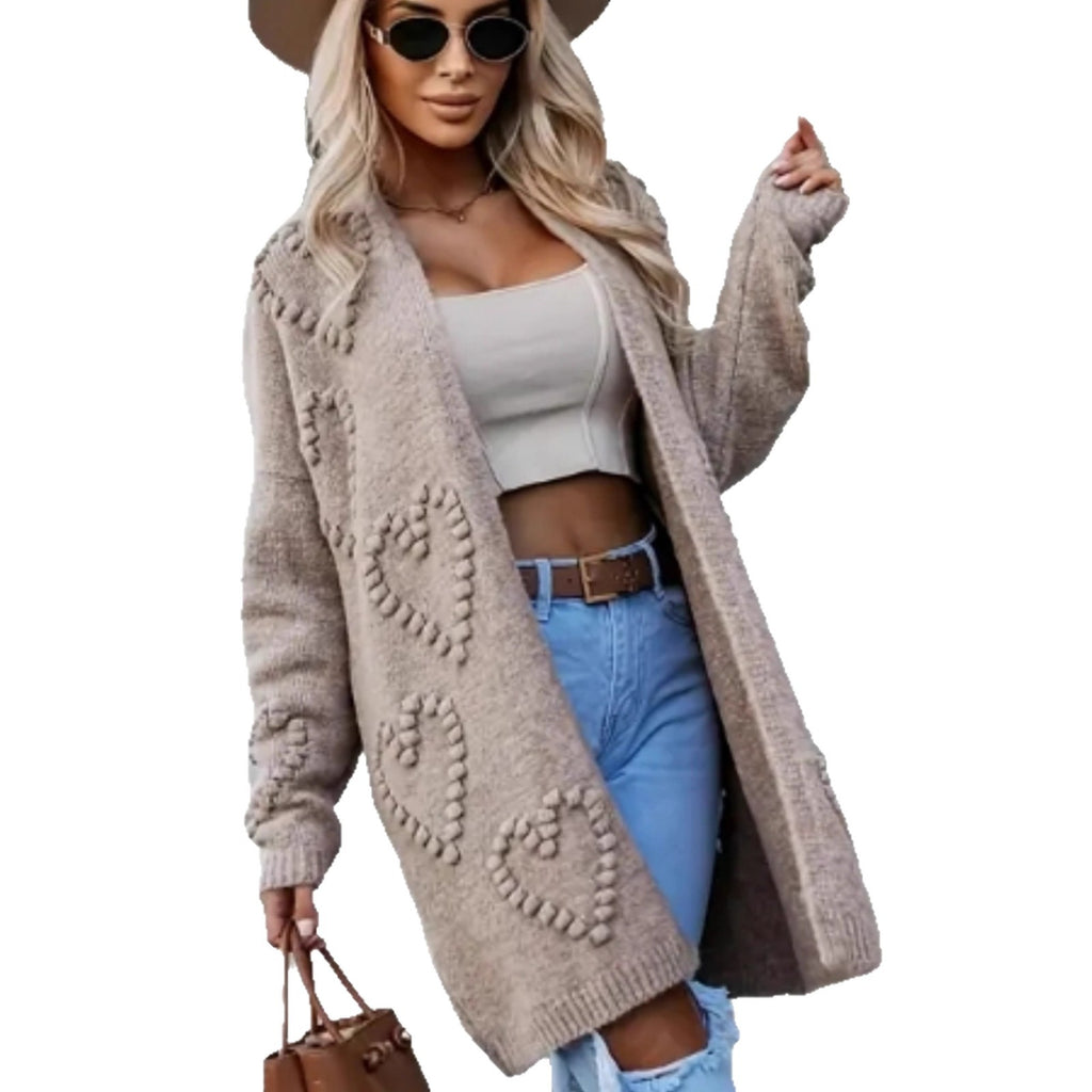 Versatile Plus-Size Womens Mid-Length Long-Sleeve Knitted Cardigan Coat